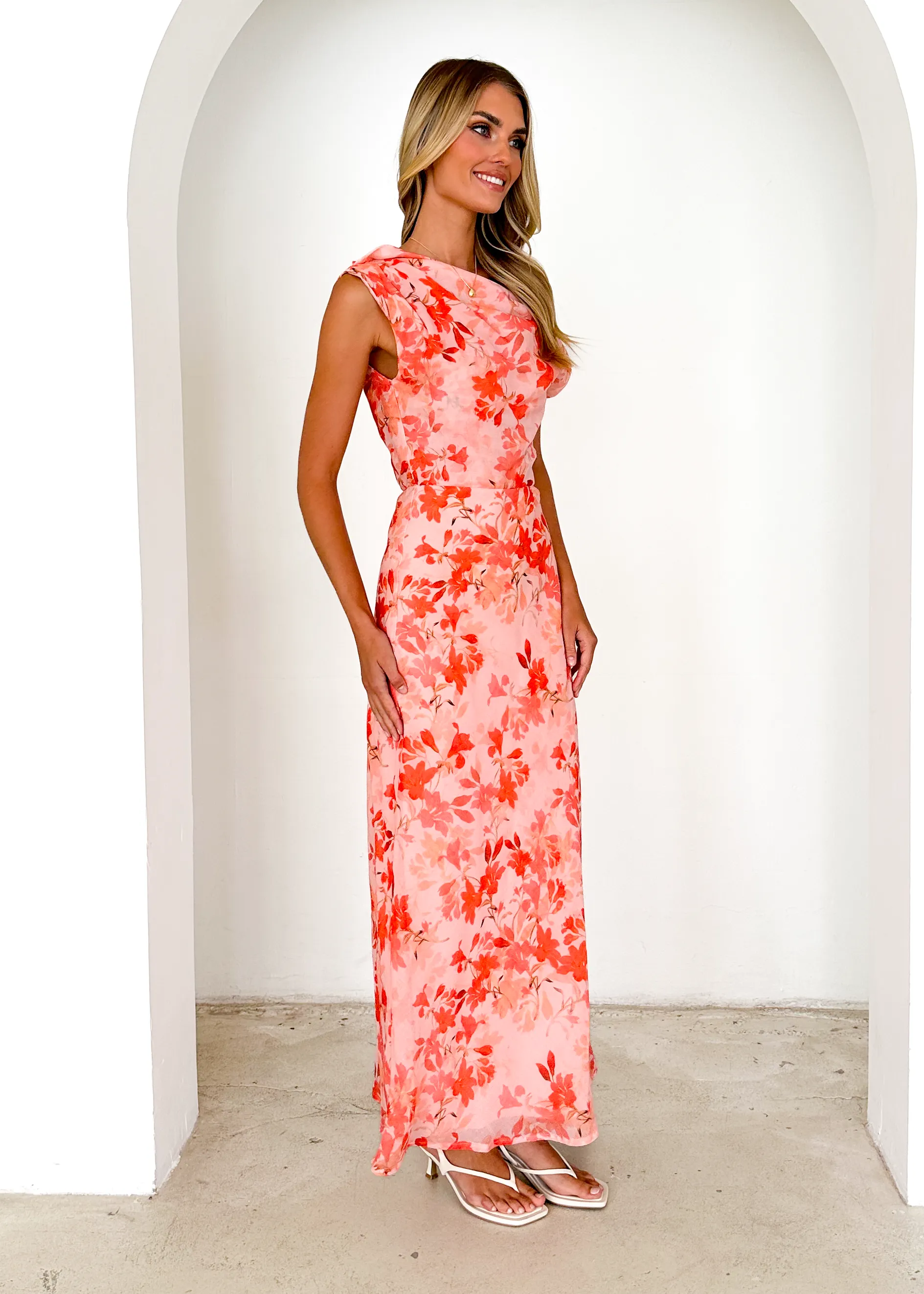 Grace One Shoulder Maxi Dress - Peach Floral sold by Gingham & Heels product image thumbnail 4