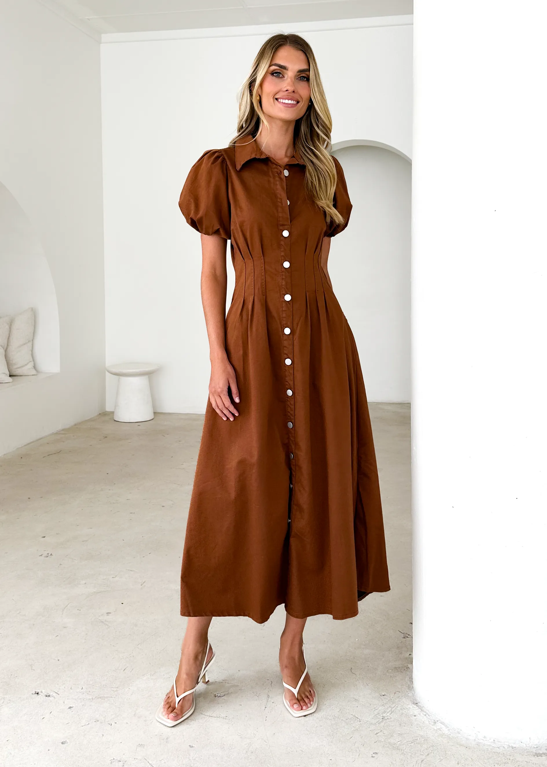Acer Denim Midi Dress - Brown sold by Gingham & Heels product image thumbnail 2