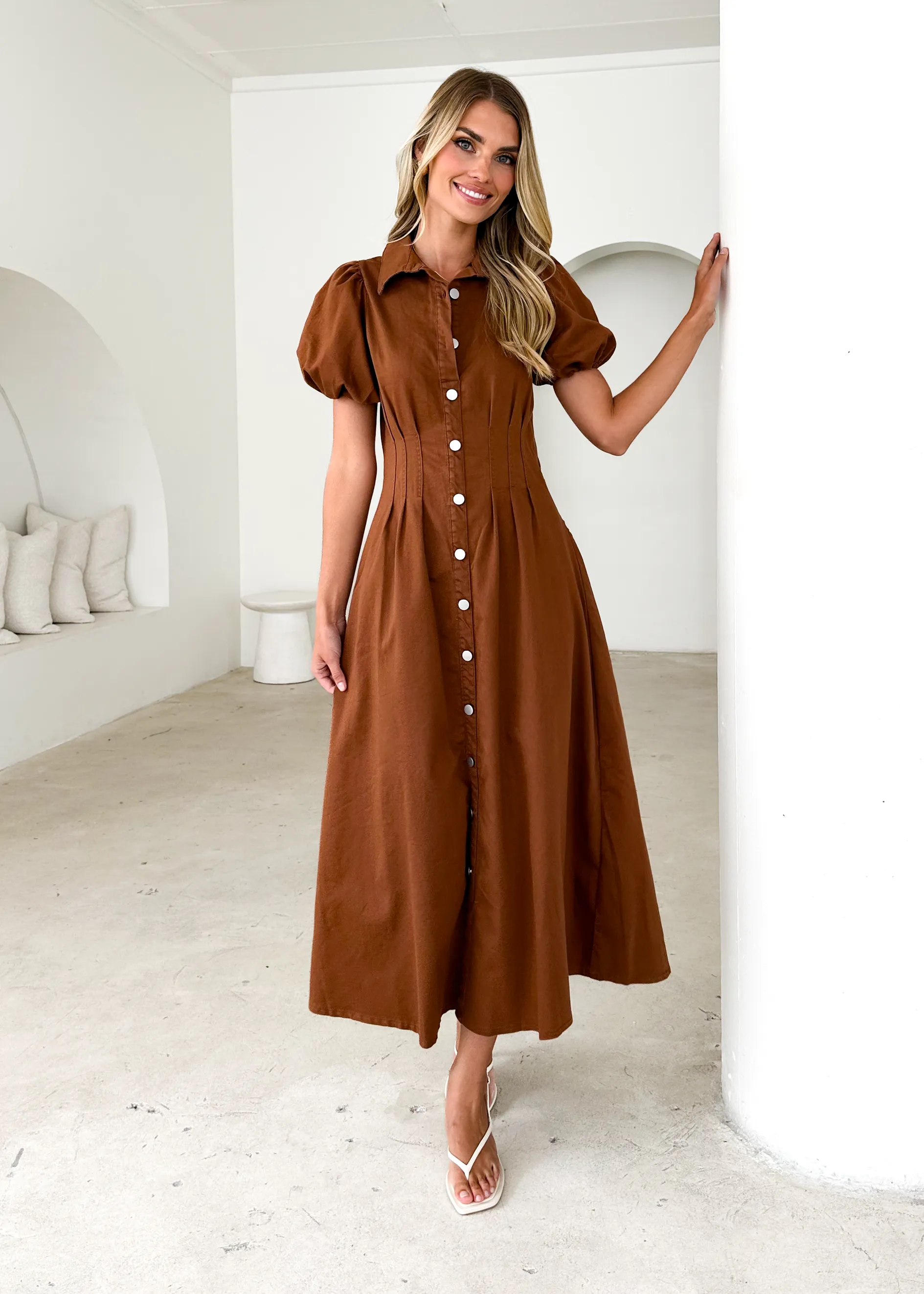Acer Denim Midi Dress - Brown sold by Gingham & Heels product image thumbnail 3