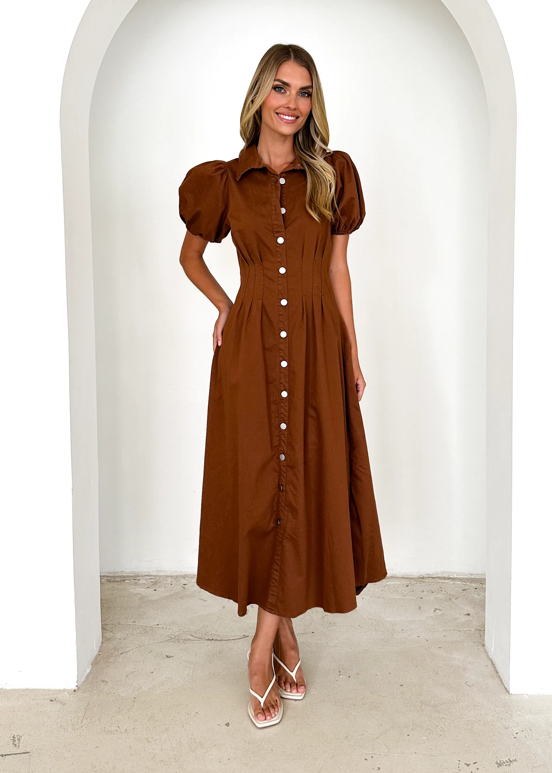 Acer Denim Midi Dress - Brown sold by Gingham & Heels product image thumbnail 4
