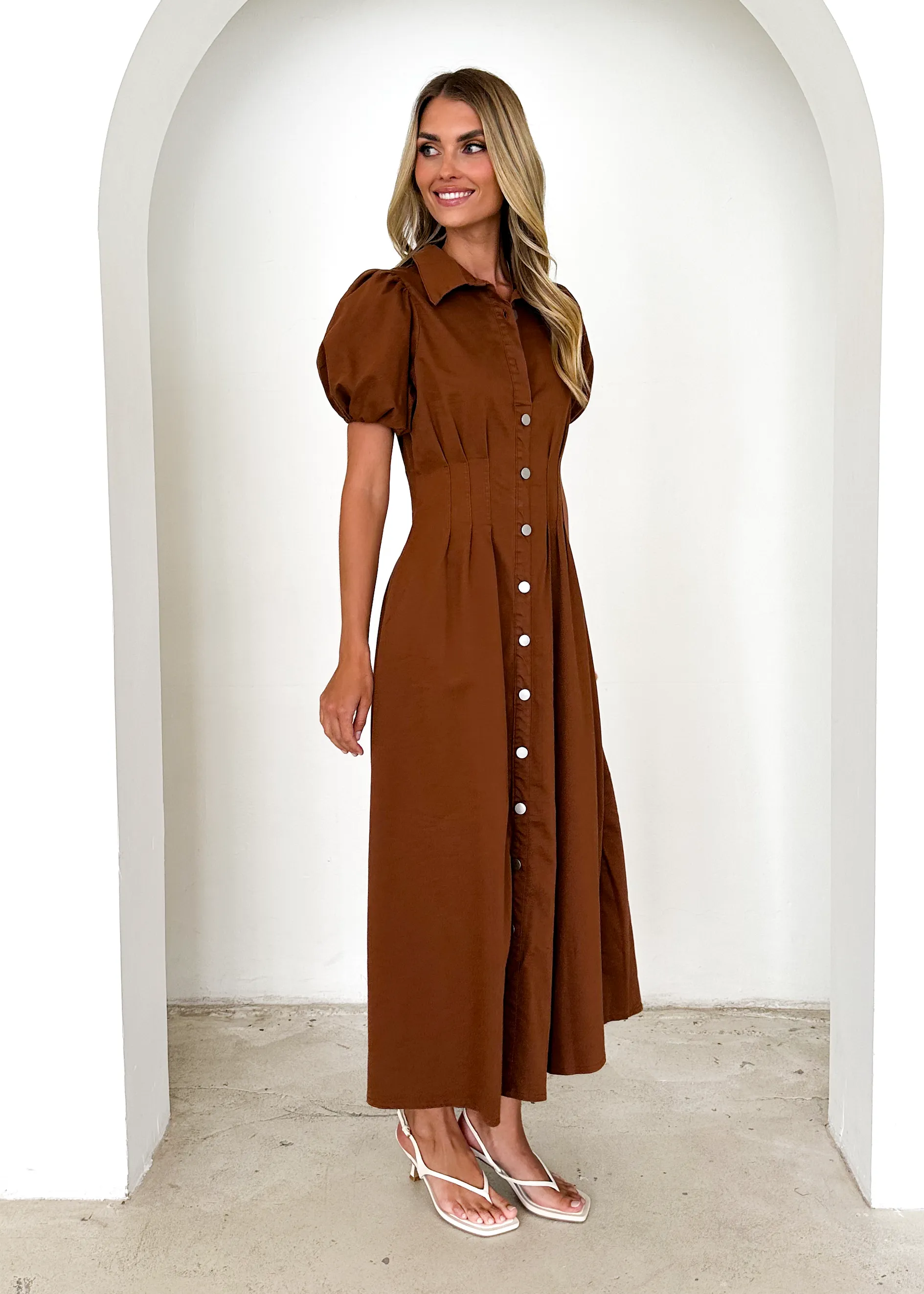 Acer Denim Midi Dress - Brown sold by Gingham & Heels product image thumbnail 5