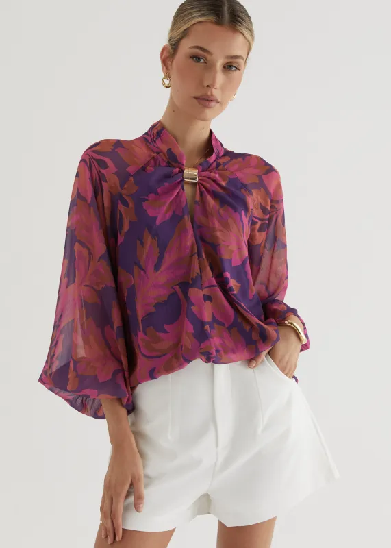 Magnolia Blouse - Magenta Floral sold by Gingham & Heels