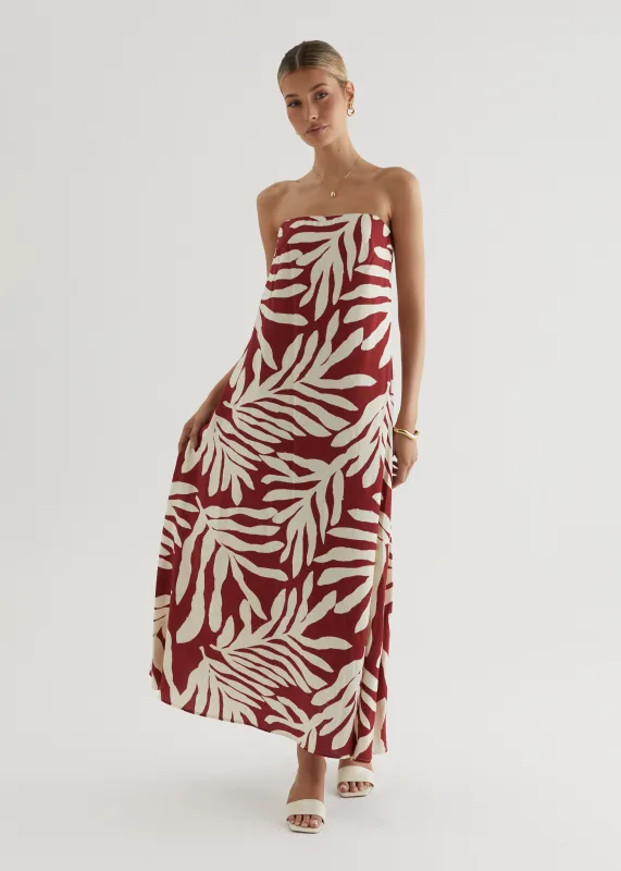 Remora Strapless Maxi Dress - Ruby Leaf sold by Gingham & Heels