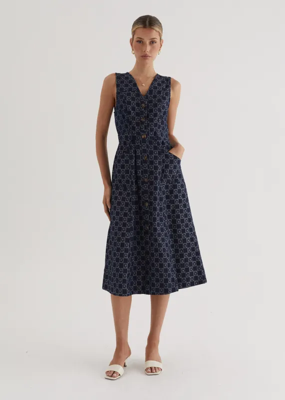 Hazel Midi Dress - Indigo sold by Gingham & Heels