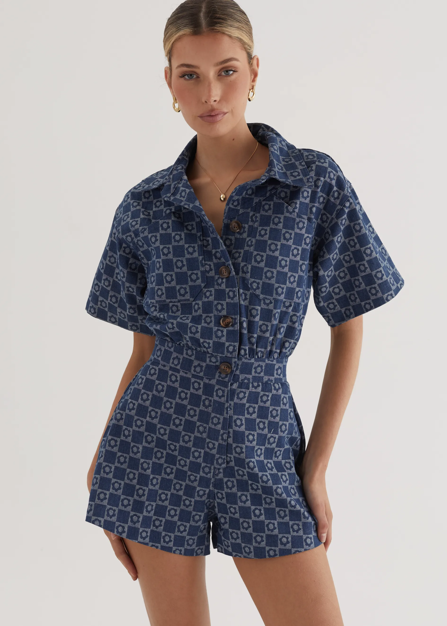 Katya Playsuit - Mid Blue sold by Gingham & Heels