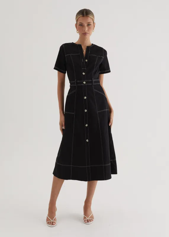 Petra Denim Midi Dress - Black sold by Gingham & Heels