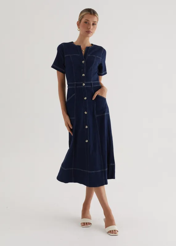 Petra Denim Midi Dress - Indigo sold by Gingham & Heels
