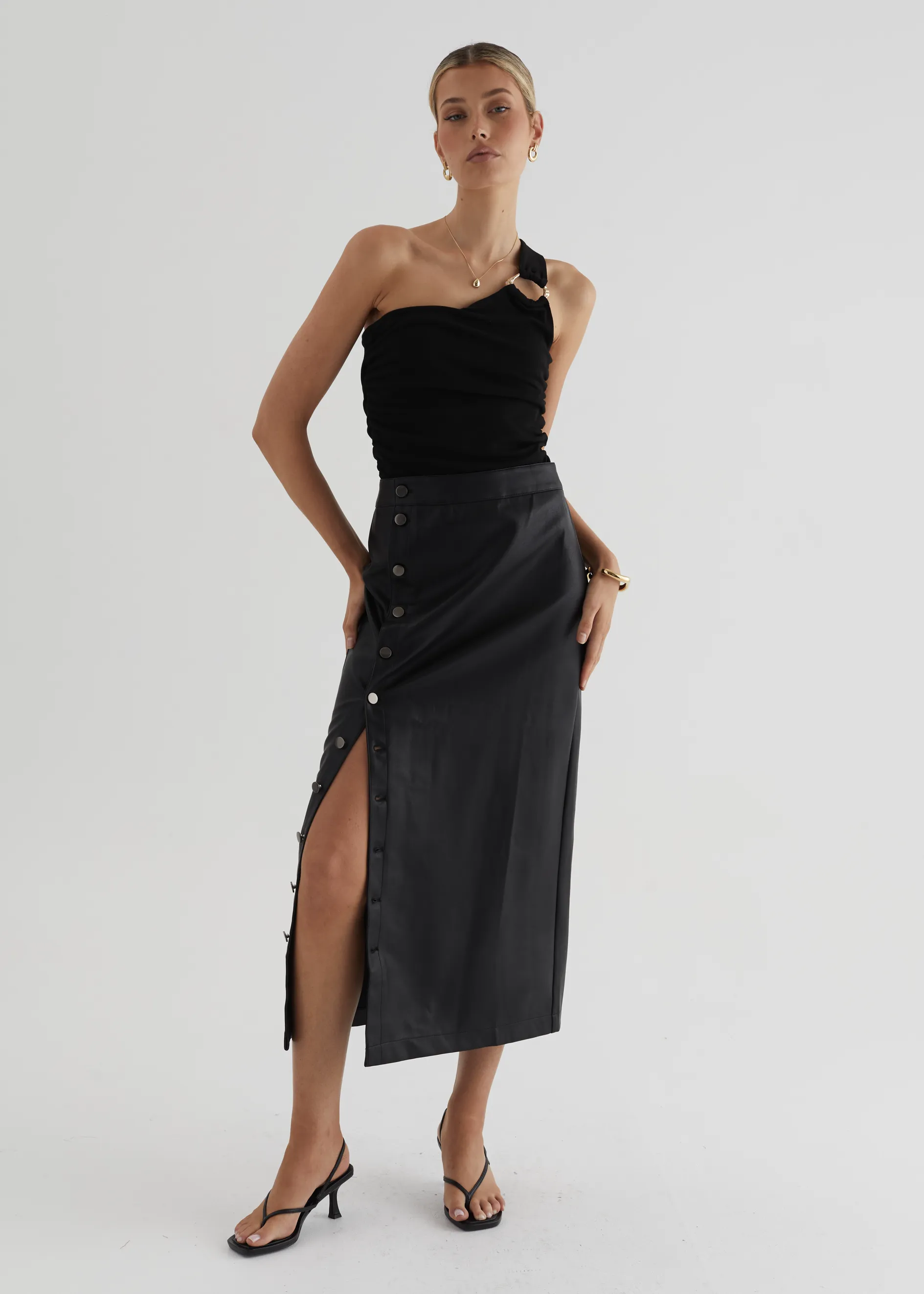 Tretra PU Maxi Skirt - Black sold by Gingham & Heels