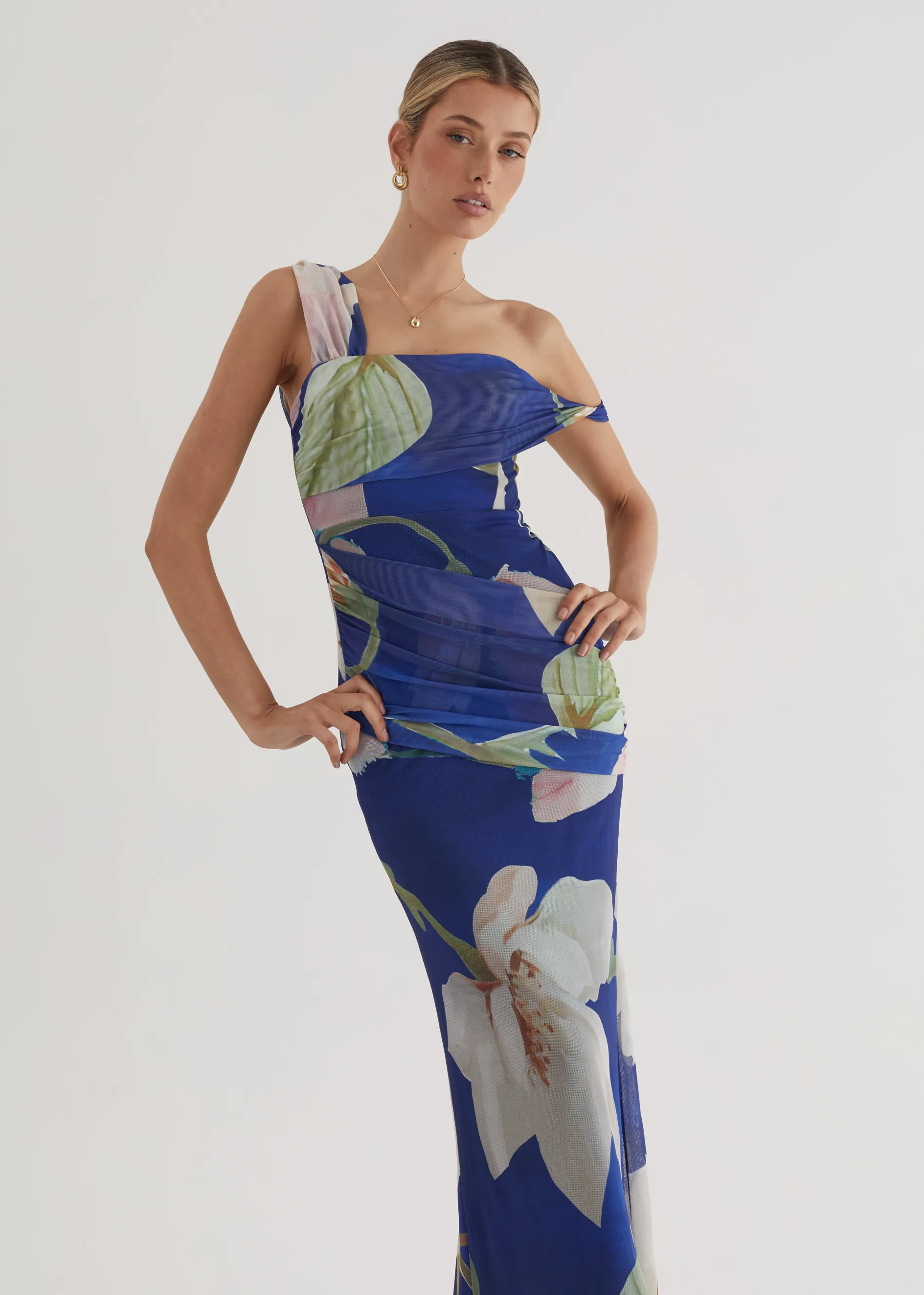 Helena Mesh Maxi Dress - Blue Flowers sold by Gingham & Heels product image thumbnail 4