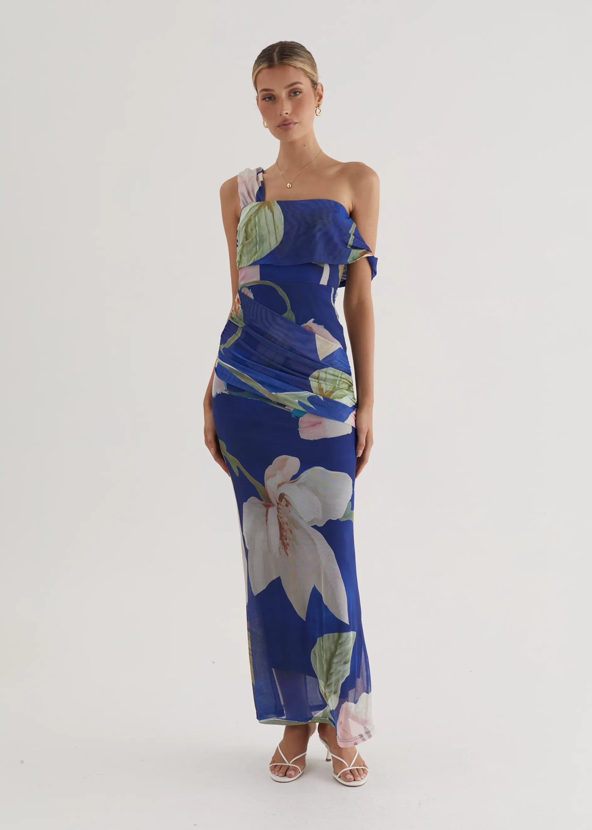 Helena Mesh Maxi Dress - Blue Flowers sold by Gingham & Heels product image thumbnail 5