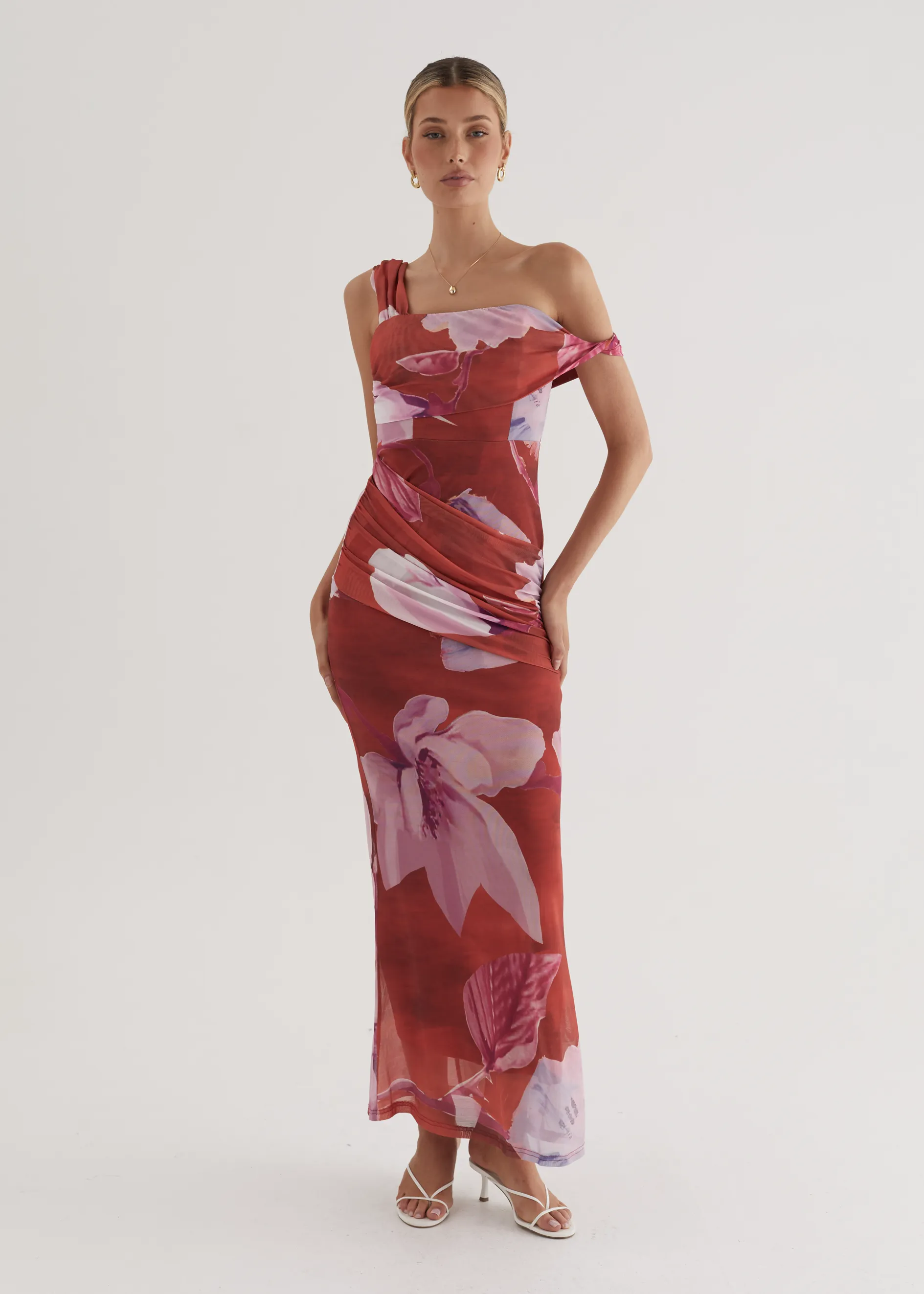 Helena Mesh Maxi Dress - Wine Flowers sold by Gingham & Heels product image thumbnail 3