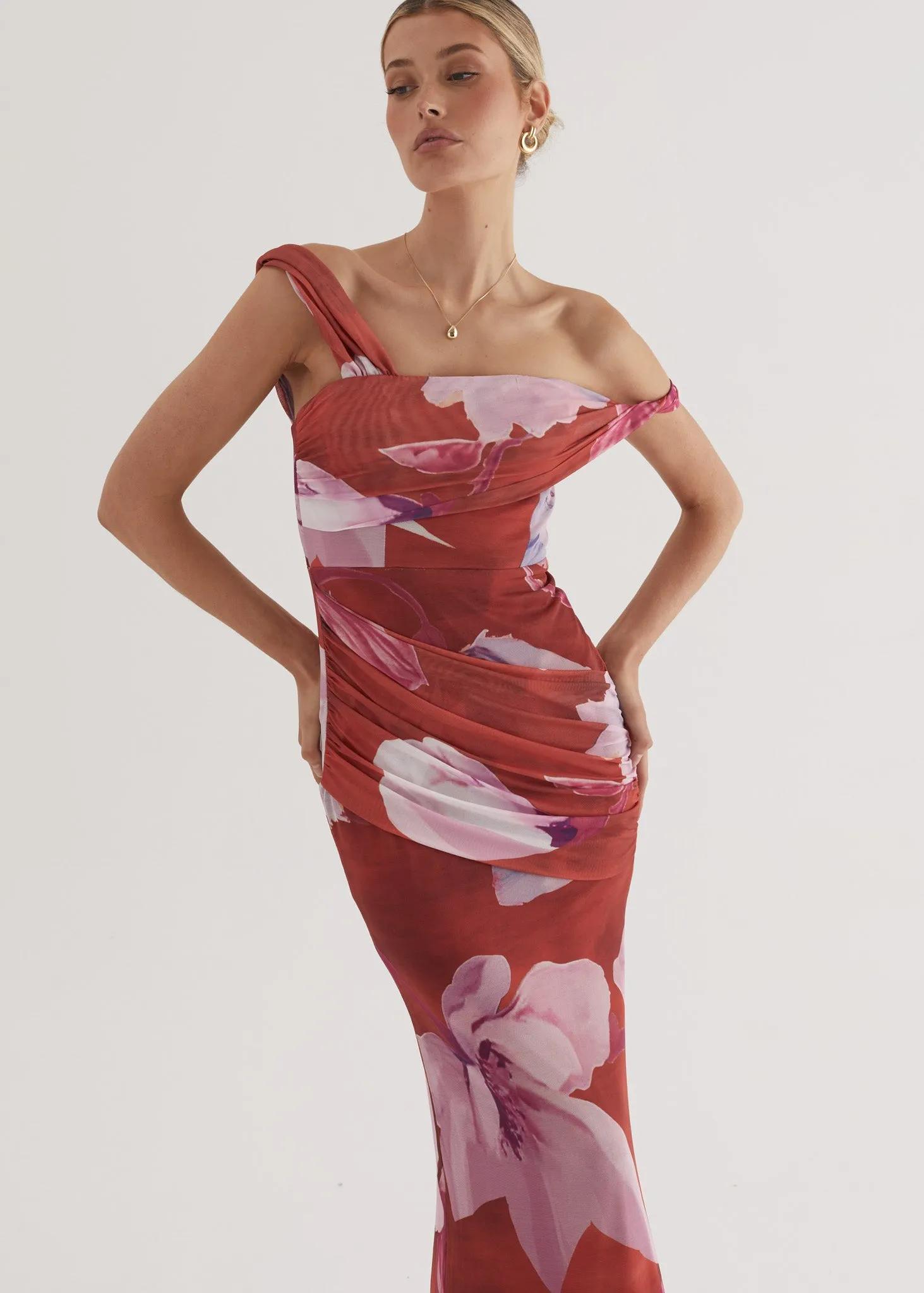 Helena Mesh Maxi Dress - Wine Flowers sold by Gingham & Heels product image thumbnail 4