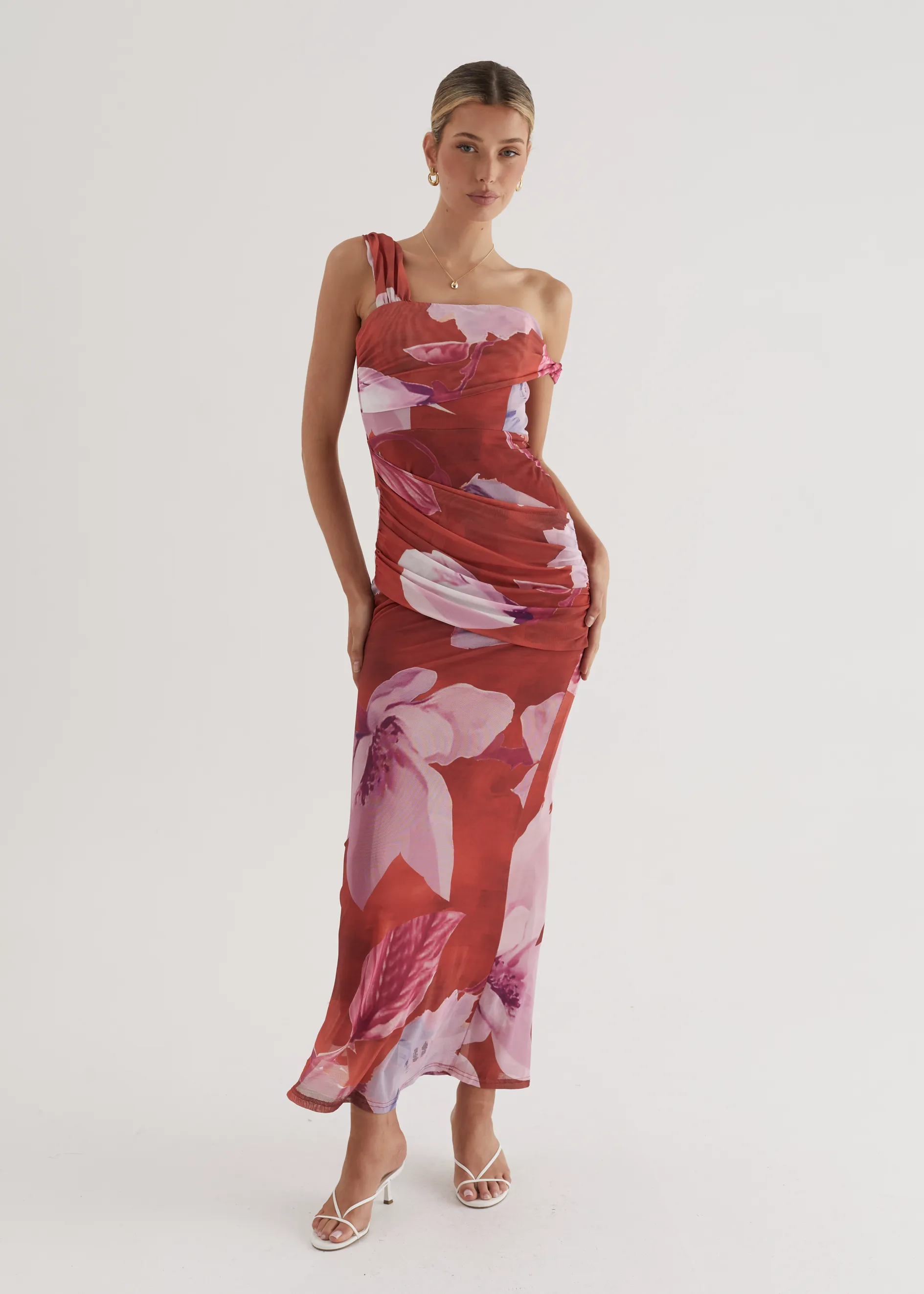 Helena Mesh Maxi Dress - Wine Flowers sold by Gingham & Heels product image thumbnail 5
