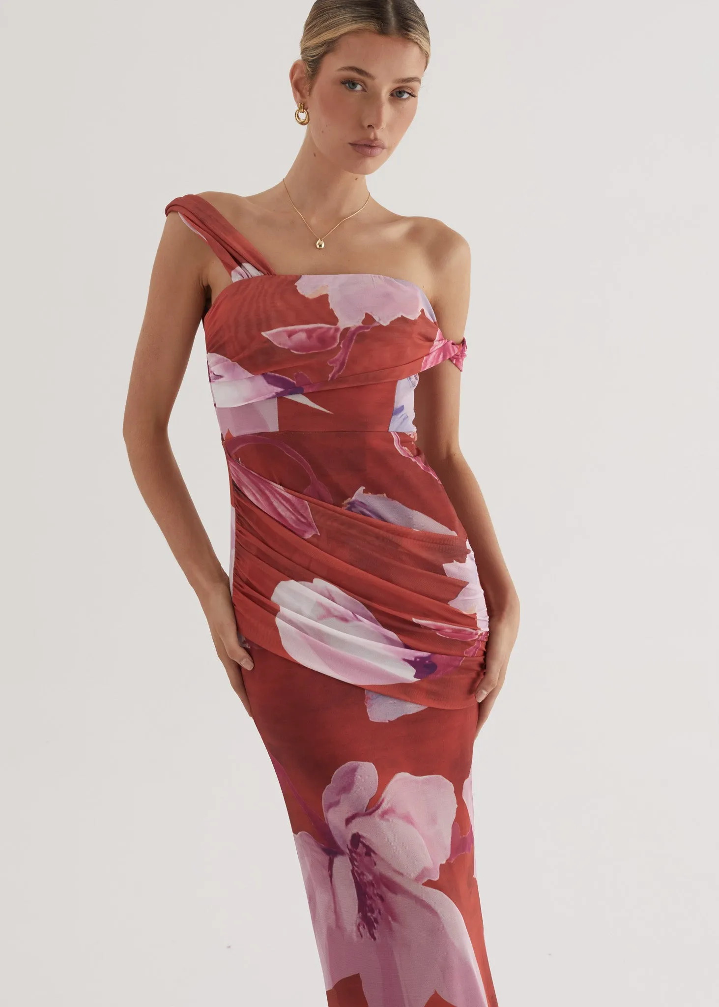 Helena Mesh Maxi Dress - Wine Flowers sold by Gingham & Heels product image thumbnail 2