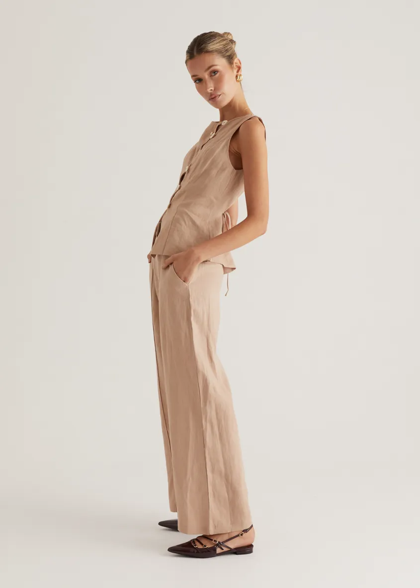 Thalia Linen Vest Top - Taupe sold by Gingham & Heels product image thumbnail 4
