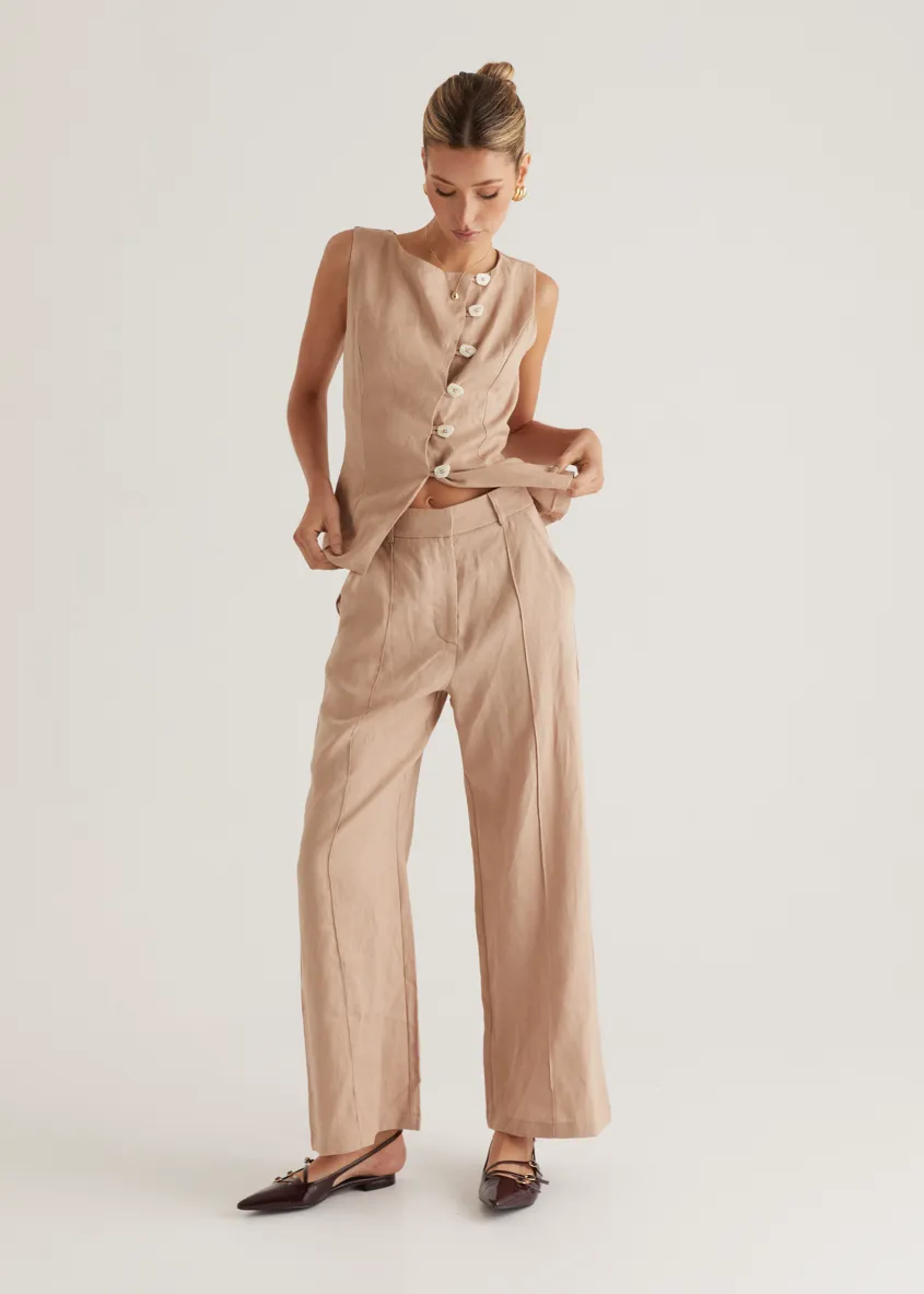 Thalia Linen Vest Top - Taupe sold by Gingham & Heels product image thumbnail 3