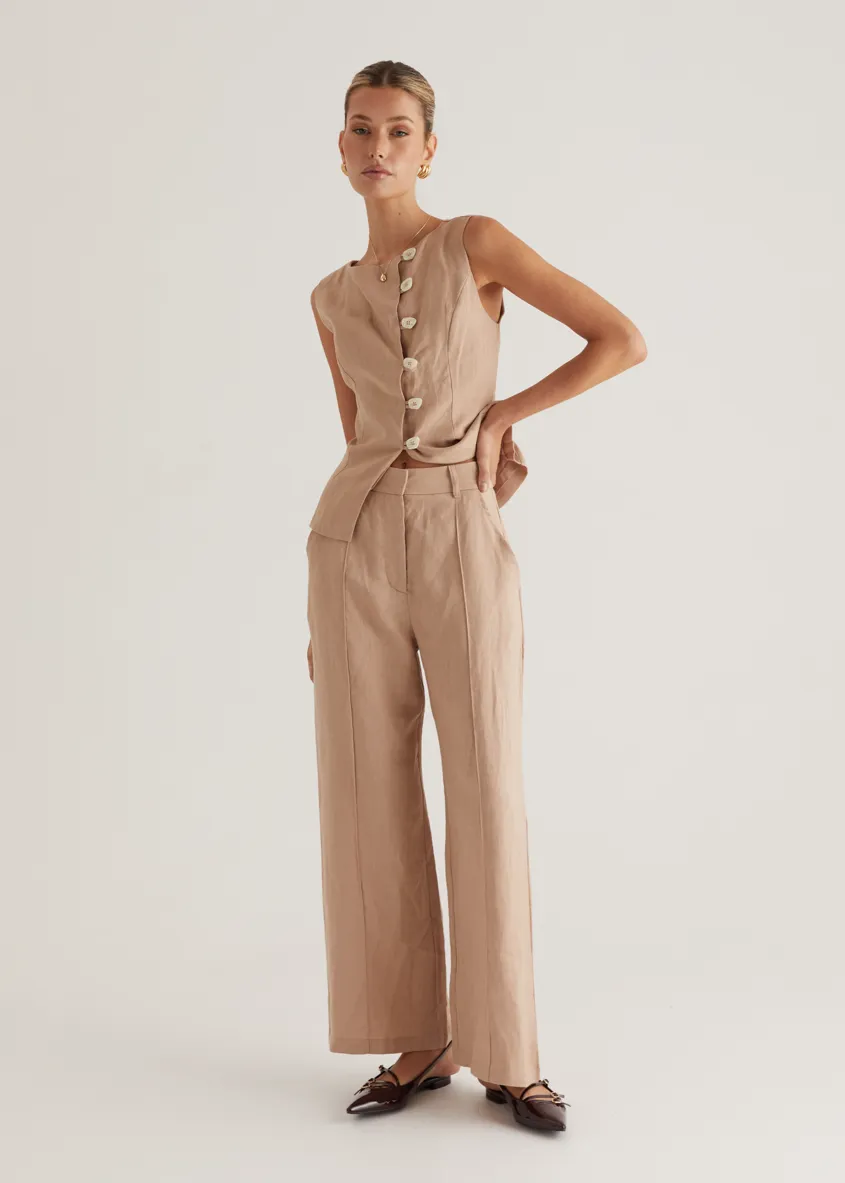 Thalia Linen Vest Top - Taupe sold by Gingham & Heels product image thumbnail 2