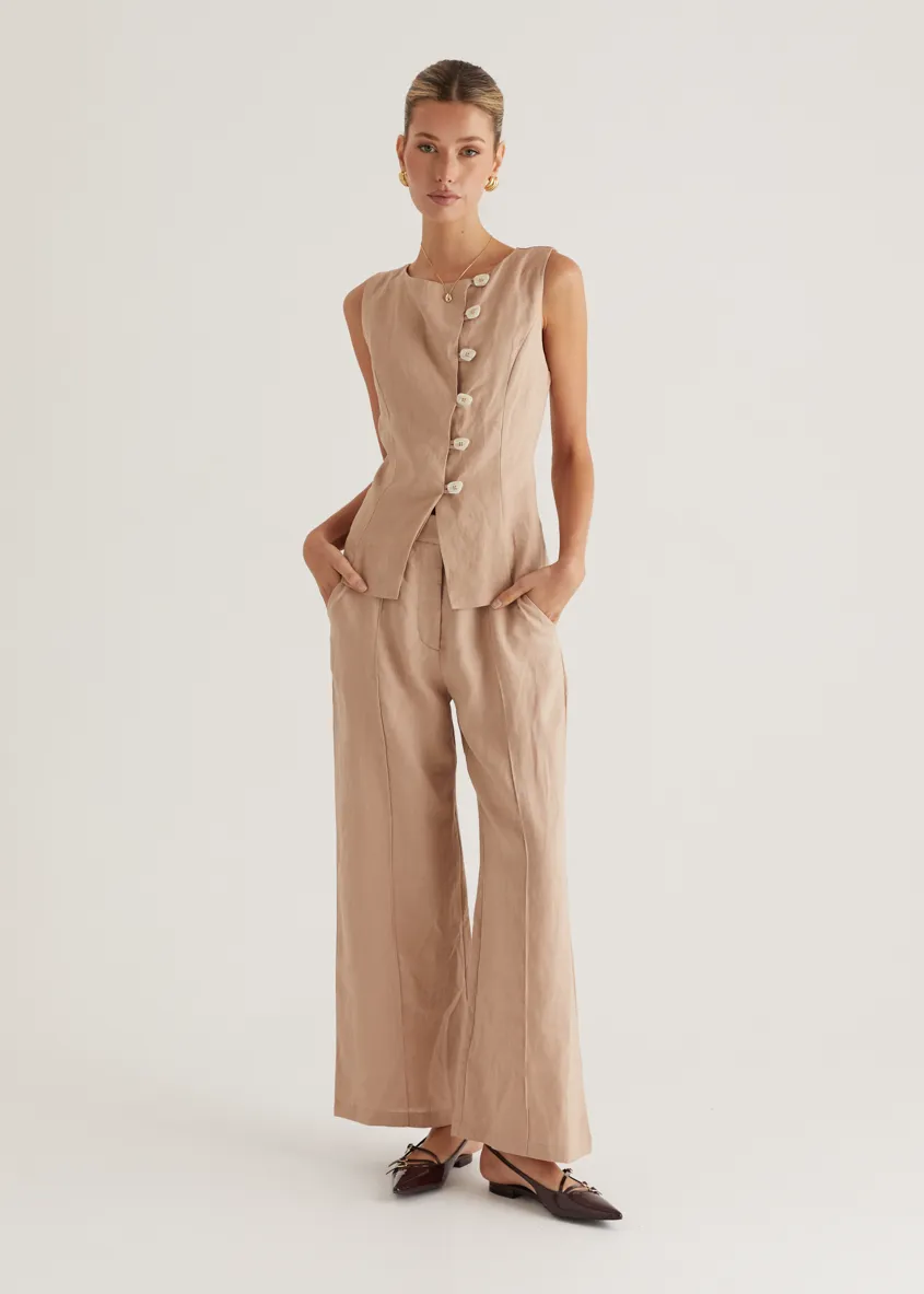 Thalia Linen Vest Top - Taupe sold by Gingham & Heels product image thumbnail 5
