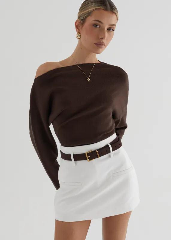 Willowly One Shoulder Knit Top - Chocolate sold by Gingham & Heels
