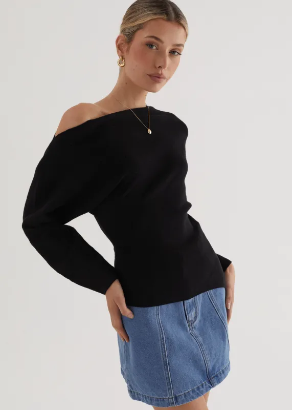 Willowly One Shoulder Knit Top - Black sold by Gingham & Heels