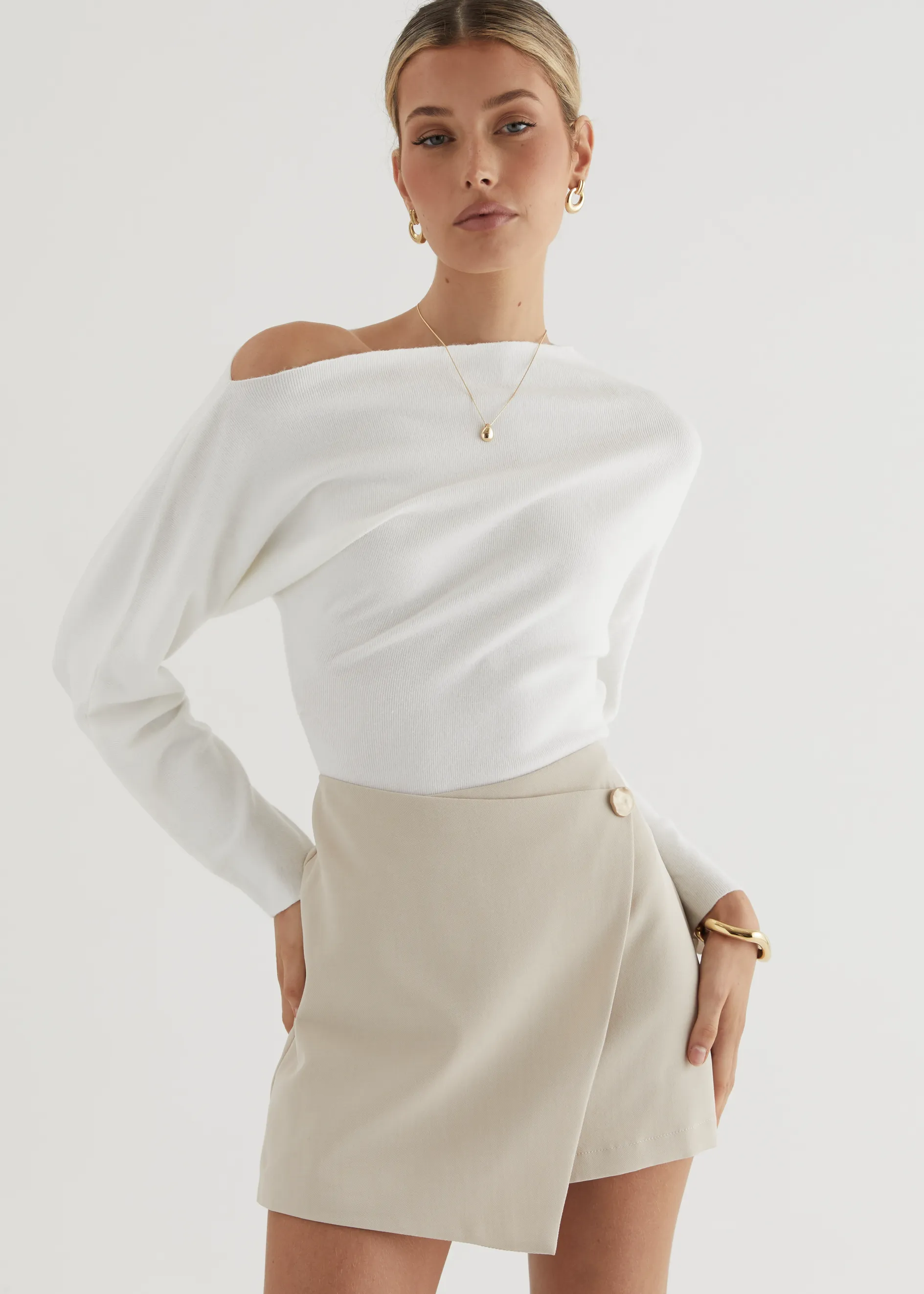 Willowly One Shoulder Knit Top - Off White sold by Gingham & Heels product image thumbnail 2