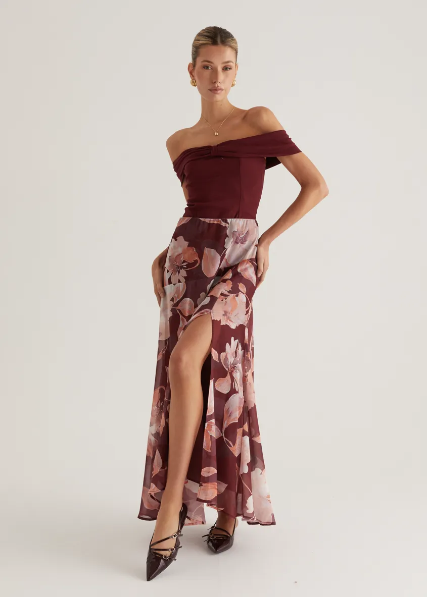 Tatum Maxi Skirt - Burgundy Floral sold by Gingham & Heels product image thumbnail 2