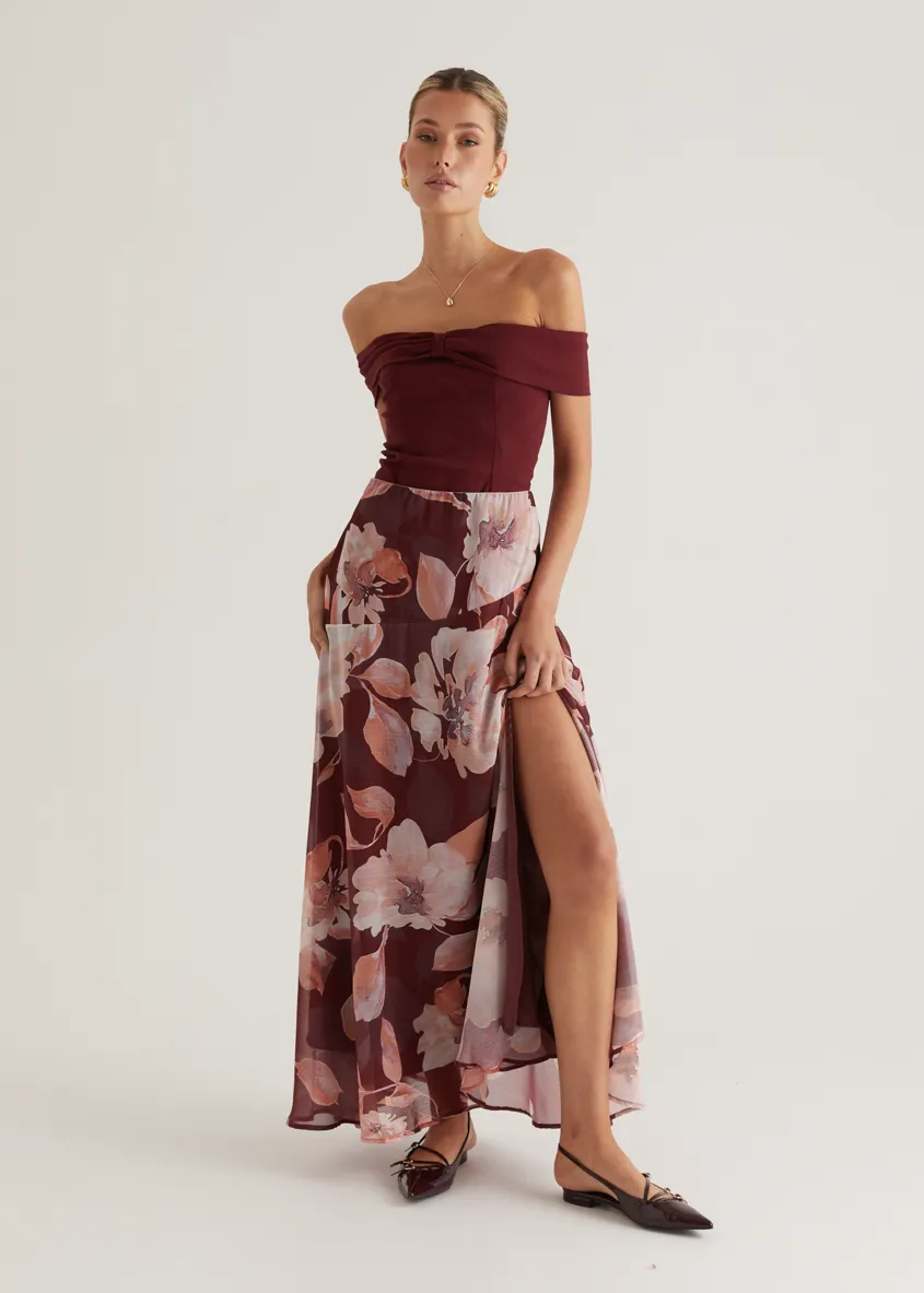 Tatum Maxi Skirt - Burgundy Floral sold by Gingham & Heels