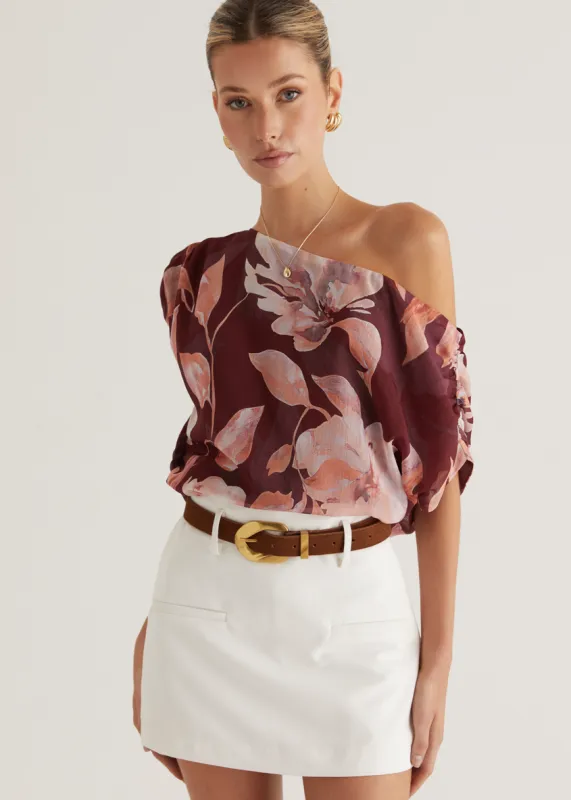 Tatum Off Shoulder Top - Burgundy Floral sold by Gingham & Heels