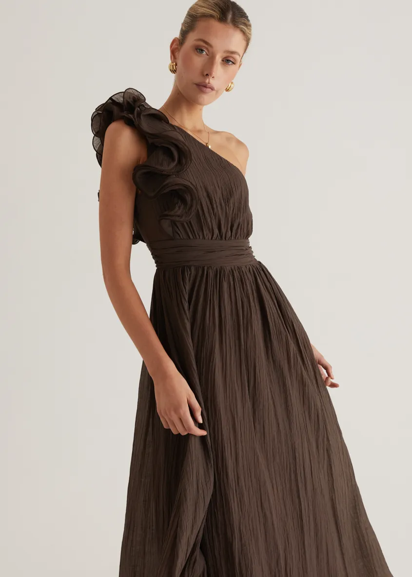 Iksie One Shoulder Maxi Dress - Chocolate sold by Gingham & Heels product image thumbnail 5