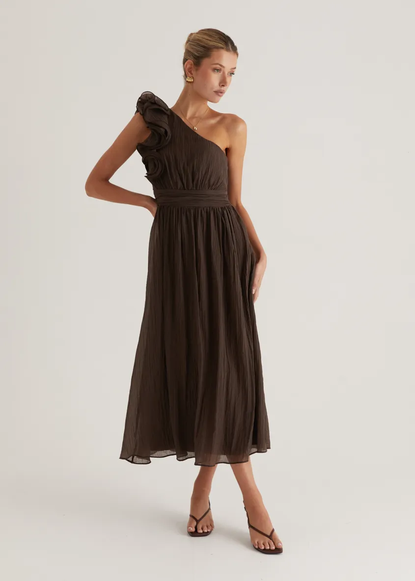 Iksie One Shoulder Maxi Dress - Chocolate sold by Gingham & Heels product image thumbnail 4