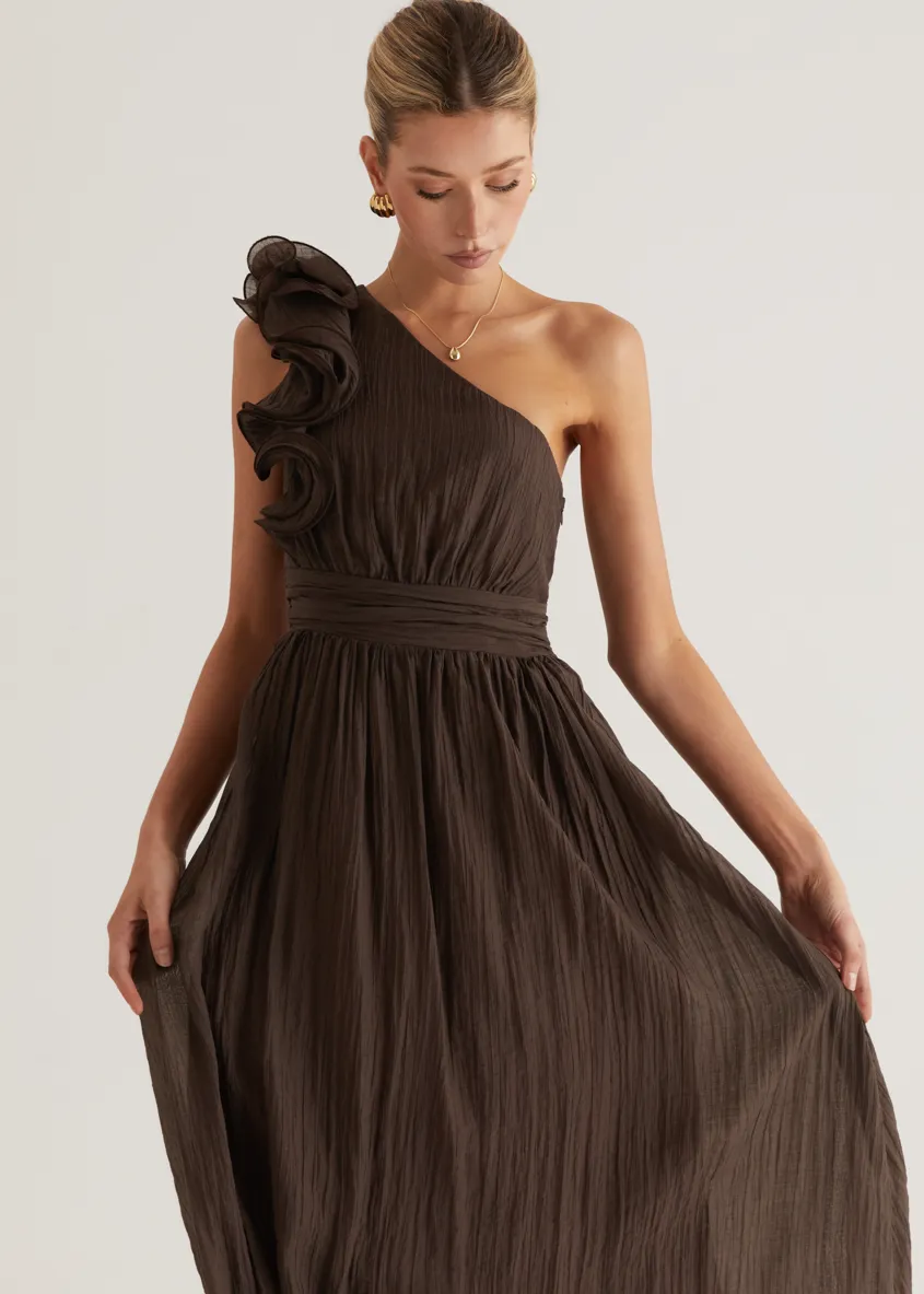 Iksie One Shoulder Maxi Dress - Chocolate sold by Gingham & Heels product image thumbnail 2