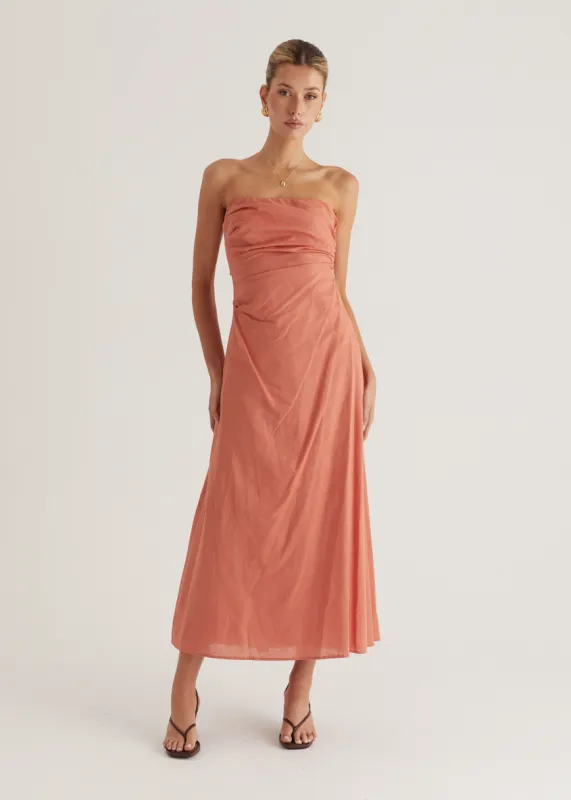 Emily Strapless Maxi Dress - Coral sold by Gingham & Heels