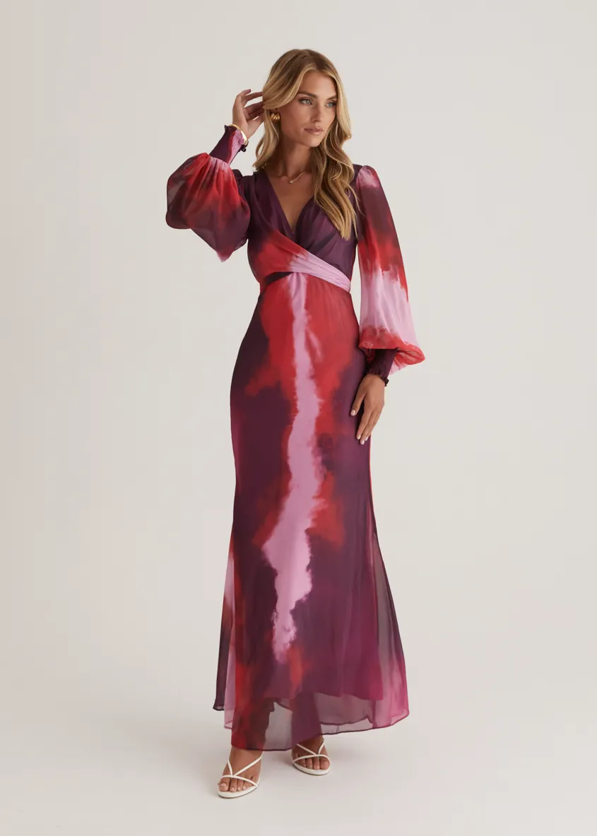 Camellia Midi Dress - Plum Tie Dye sold by Gingham & Heels