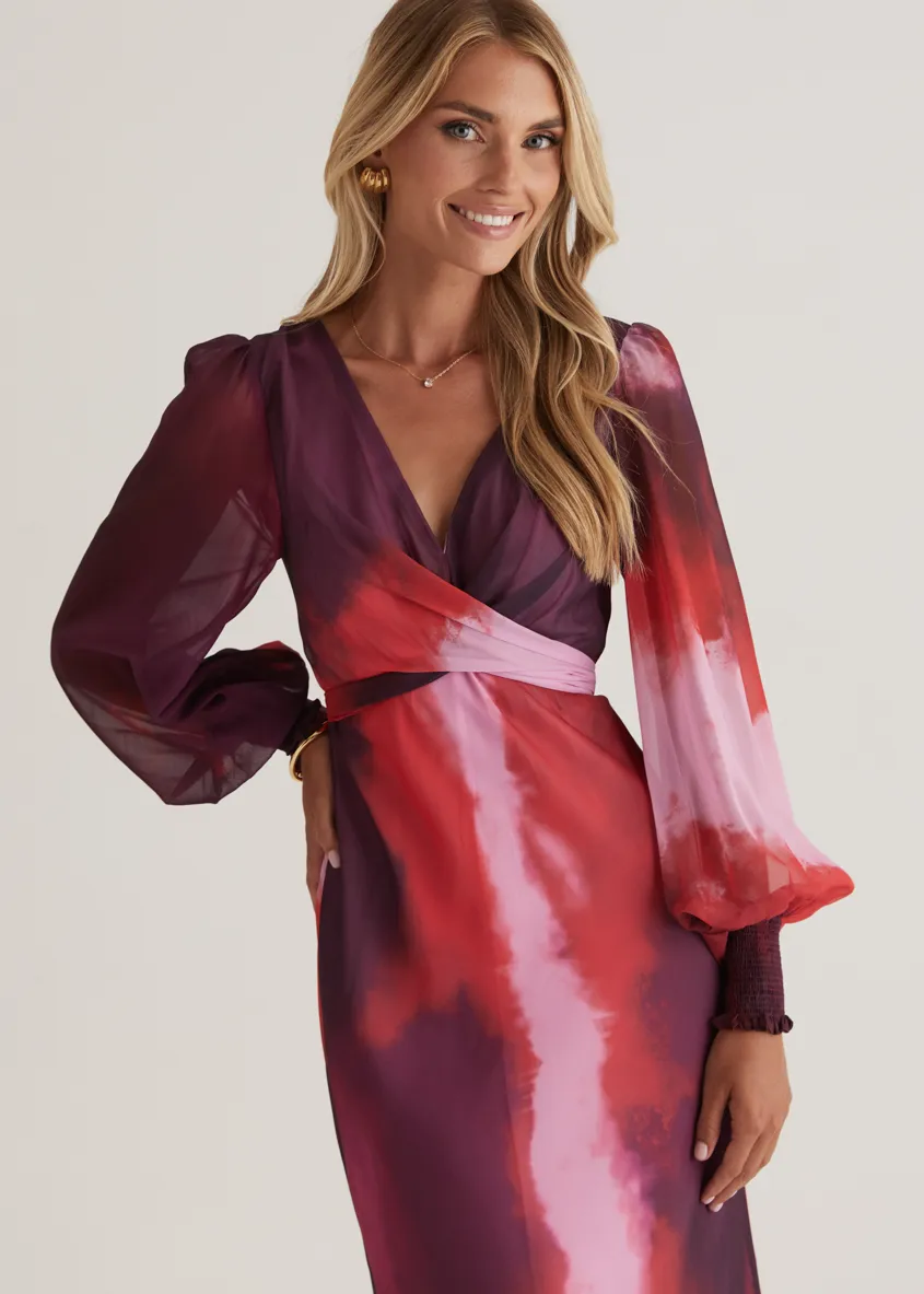 Camellia Midi Dress - Plum Tie Dye sold by Gingham & Heels product image thumbnail 3