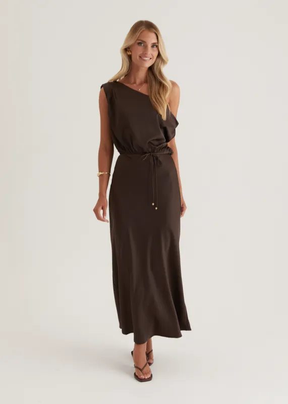 Marisa Drop Shoulder Midi Dress - Chocolate sold by Gingham & Heels