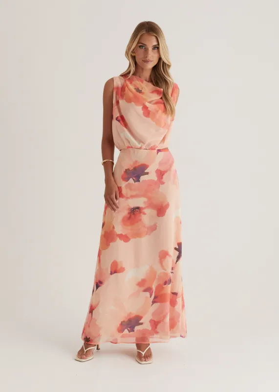 Lilyfield Maxi Skirt - Peach Floral sold by Gingham & Heels