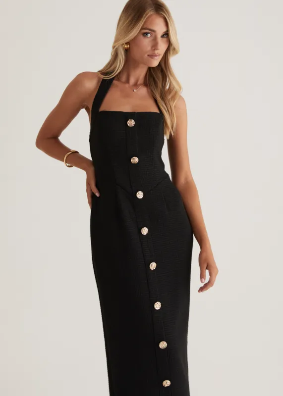 Marina Halter Midi Dress - Black sold by Gingham & Heels