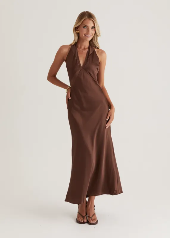 Serento Halter Maxi Dress - Chocolate sold by Gingham & Heels