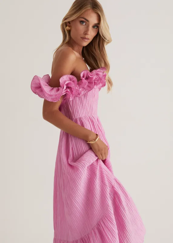 Marlow Off Shoulder Maxi Dress - Pink sold by Gingham & Heels