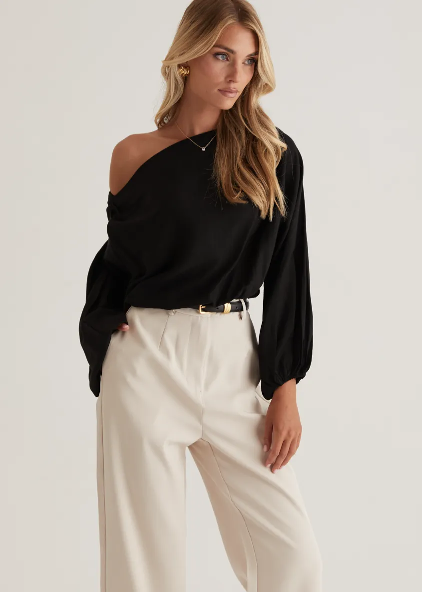 Marlowe Drop Shoulder Top - Black sold by Gingham & Heels