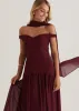 PRE-ORDER:Kirah Off Shoulder Maxi Dress - Wine sold by Gingham & Heels