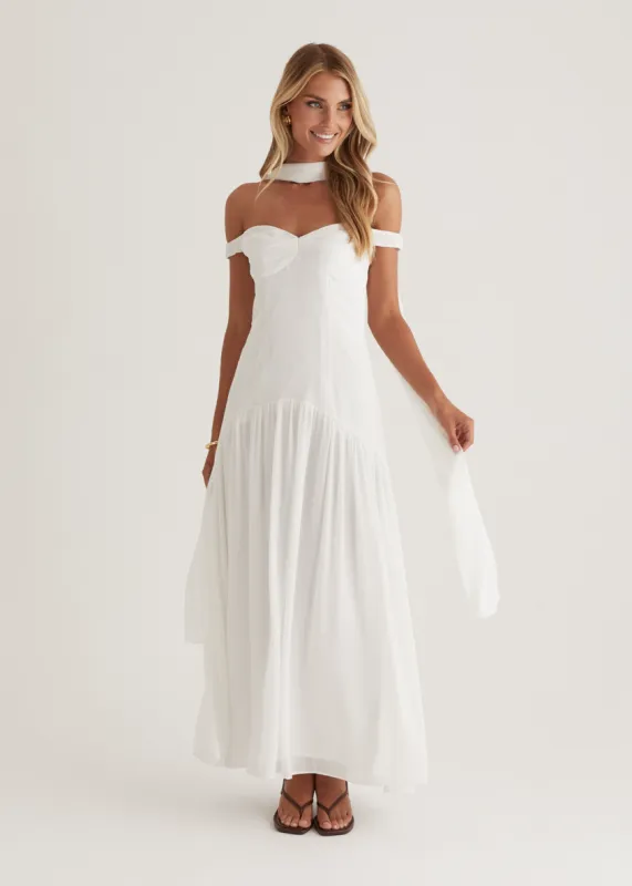 Kirah Off Shoulder Maxi Dress - Off White sold by Gingham & Heels