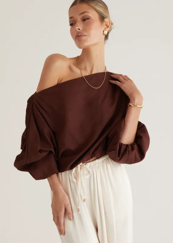 Marlowe Drop Shoulder Top - Chocolate sold by Gingham & Heels