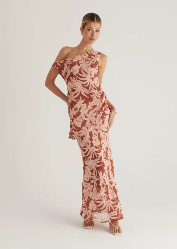 Cartez Maxi Skirt - Bronze Palm sold by Gingham & Heels