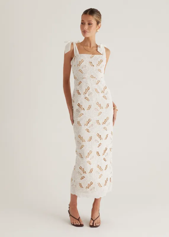 Serenity Embroidered Maxi Dress - Off White sold by Gingham & Heels