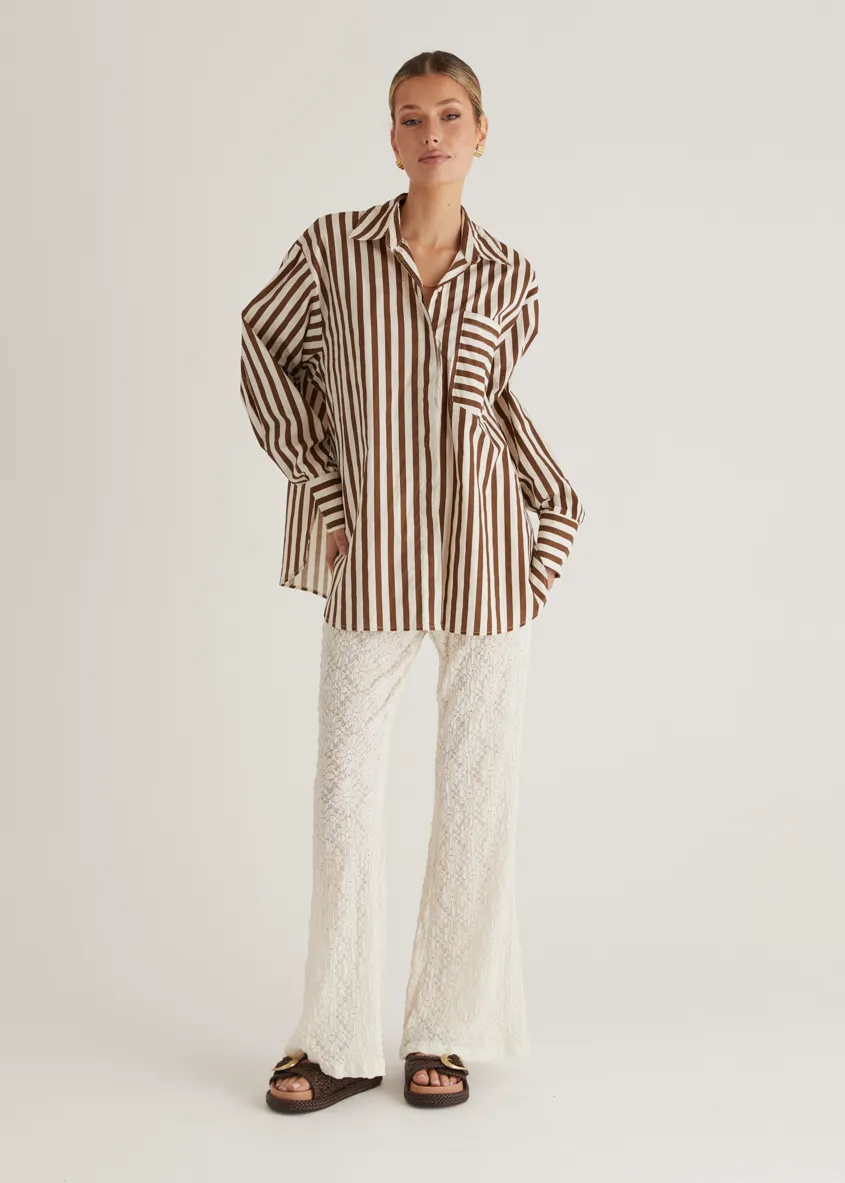 Lola Shirt - Choc Stripe sold by Gingham & Heels