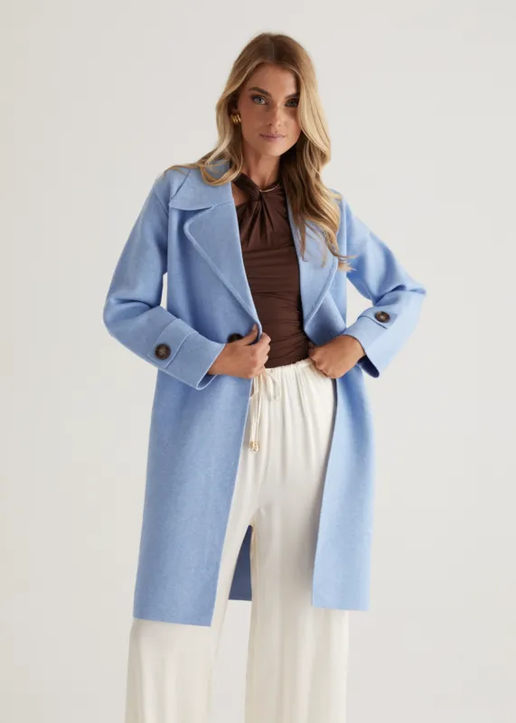 Chayso Knit Coat - Powder Blue sold by Gingham & Heels
