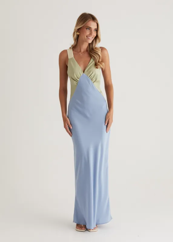 Taleena Maxi Dress - Blue Splice sold by Gingham & Heels