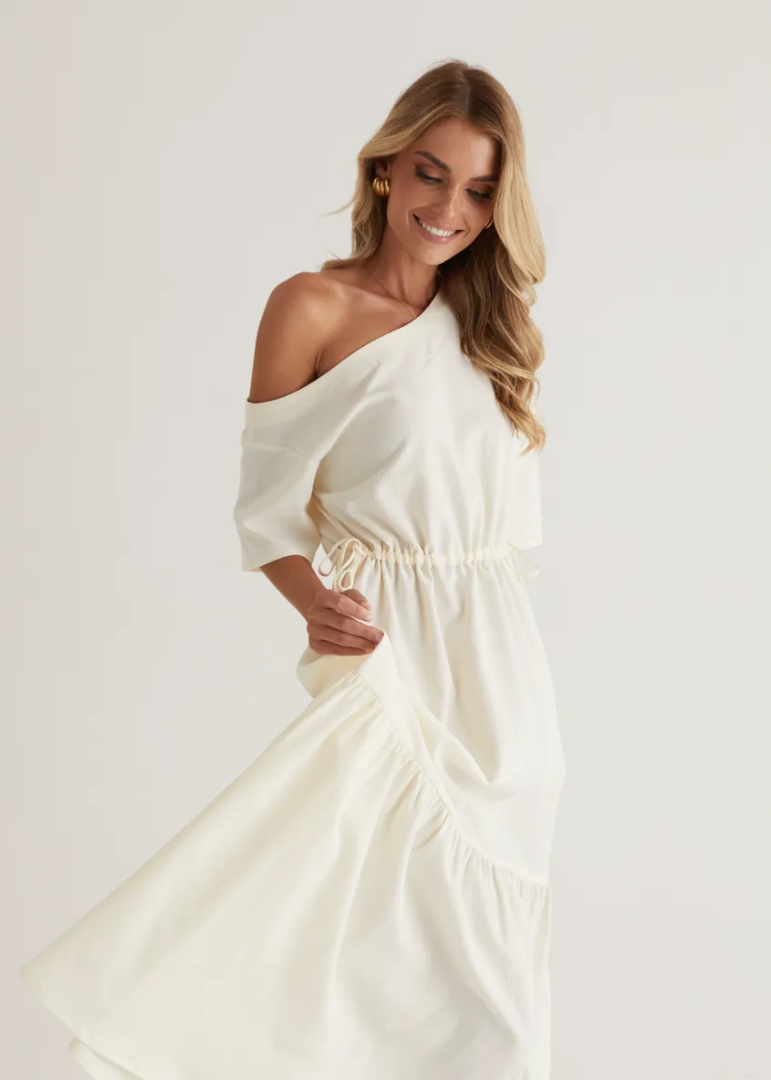 Loren Drop Shoulder Maxi Dress - Cream sold by Gingham & Heels