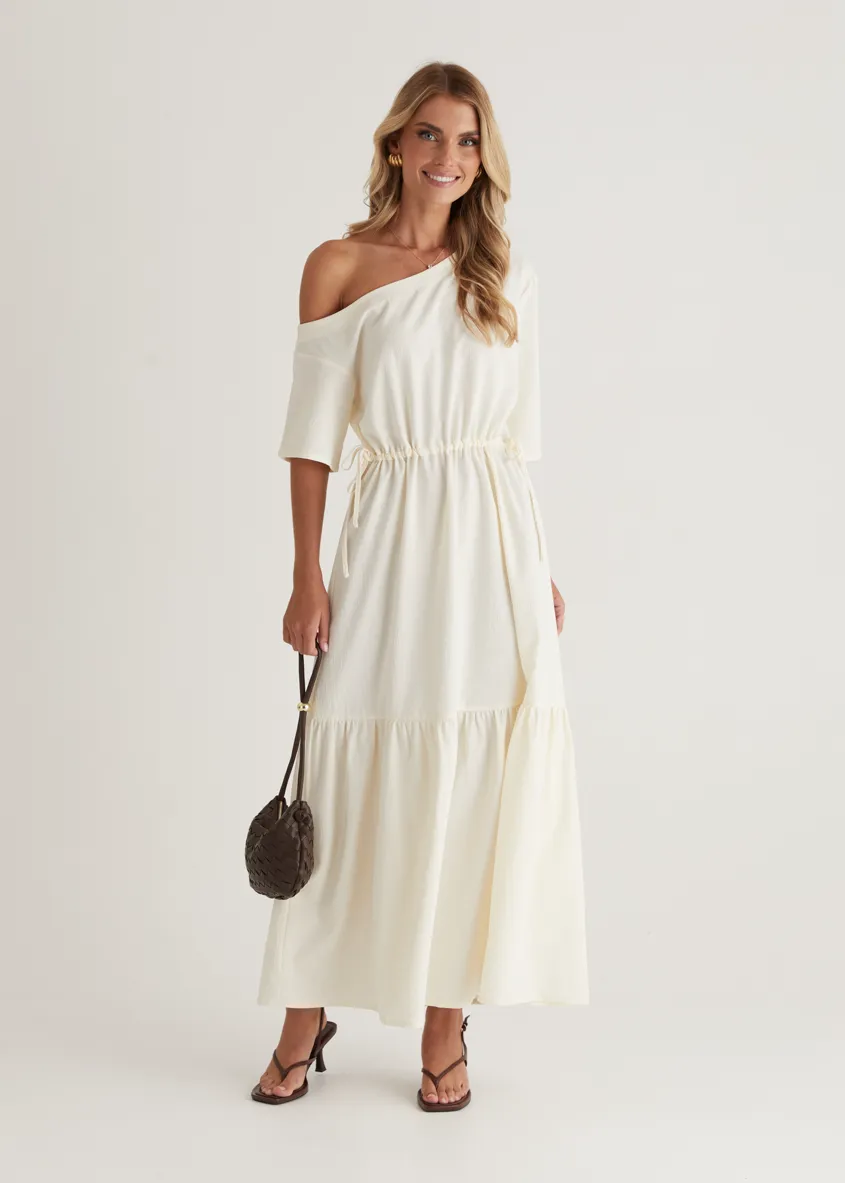 Loren Drop Shoulder Maxi Dress - Cream sold by Gingham & Heels product image thumbnail 5